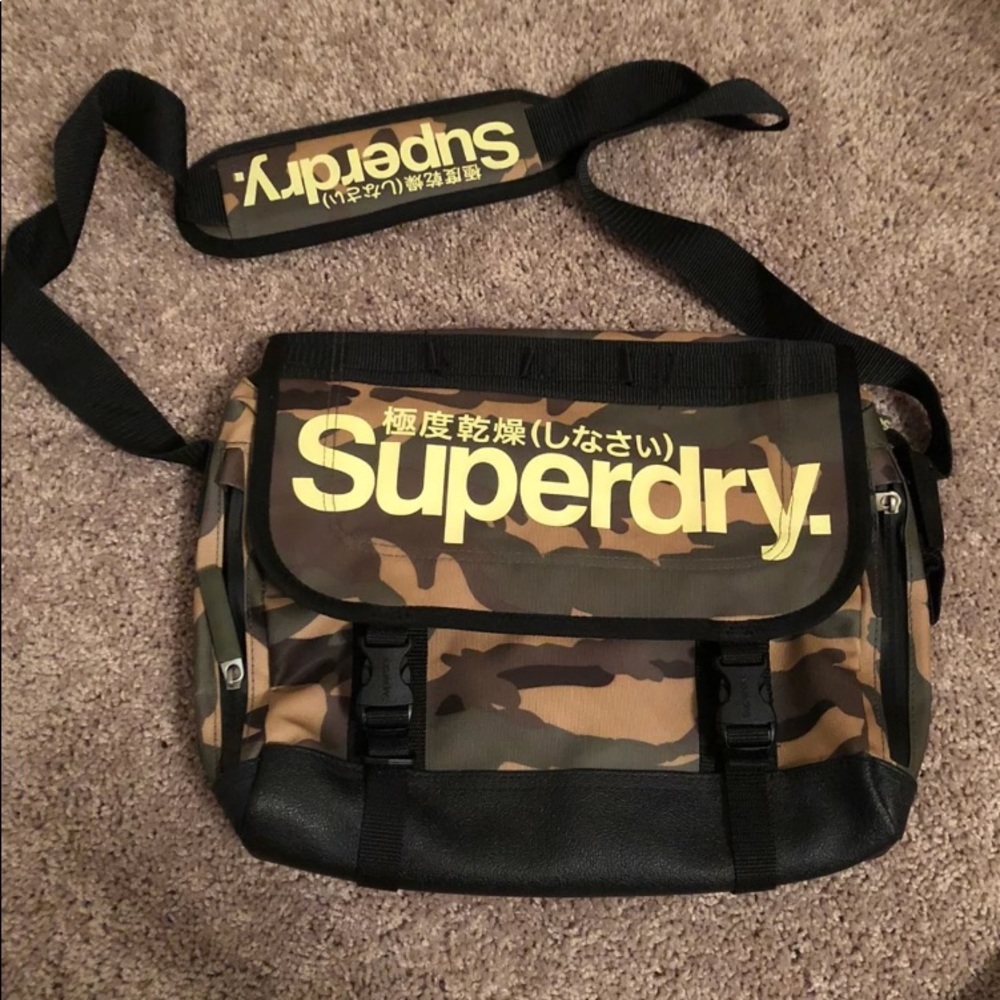Superdry Camouflage Shoulder Bag with Yellow Logo and Black Trim